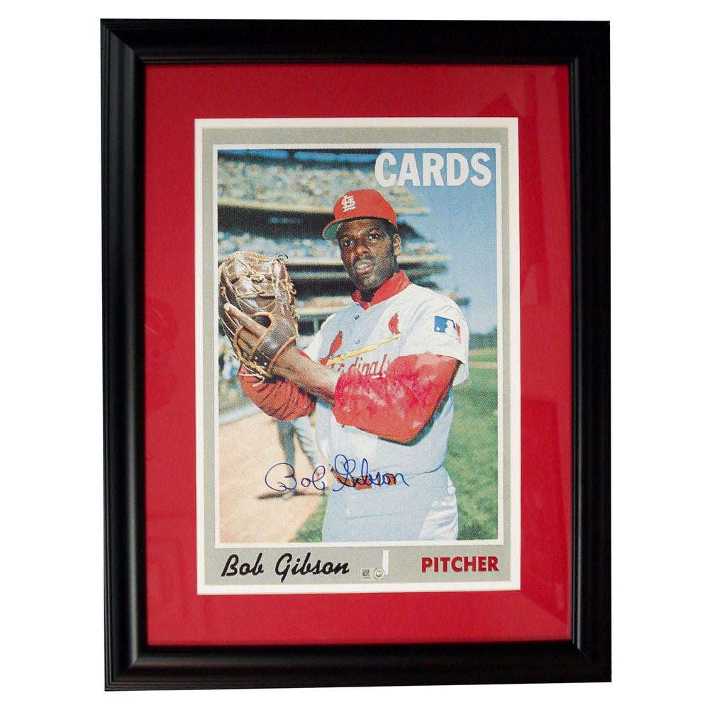 Autographed Bob Gibson 1970 Topps Baseball Card Blowup 10x14 Reprint Framed