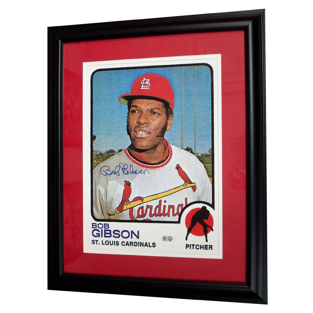Autographed Bob Gibson 1973 Topps Baseball Card Blowup 10x14 Framed Reprint.