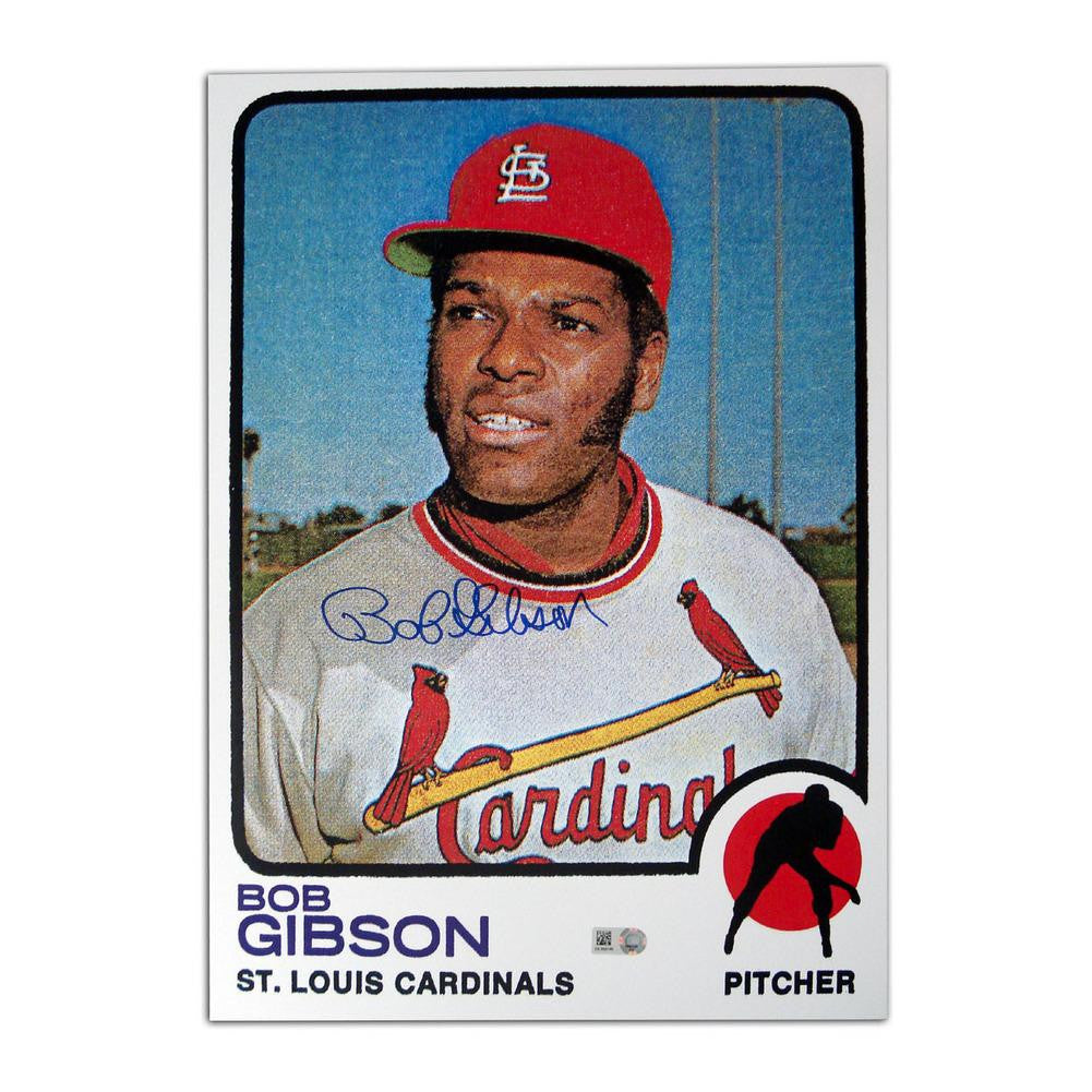 Autographed Bob Gibson 1973 Topps Baseball Card Blowup 10x14 Unframed Reprint.