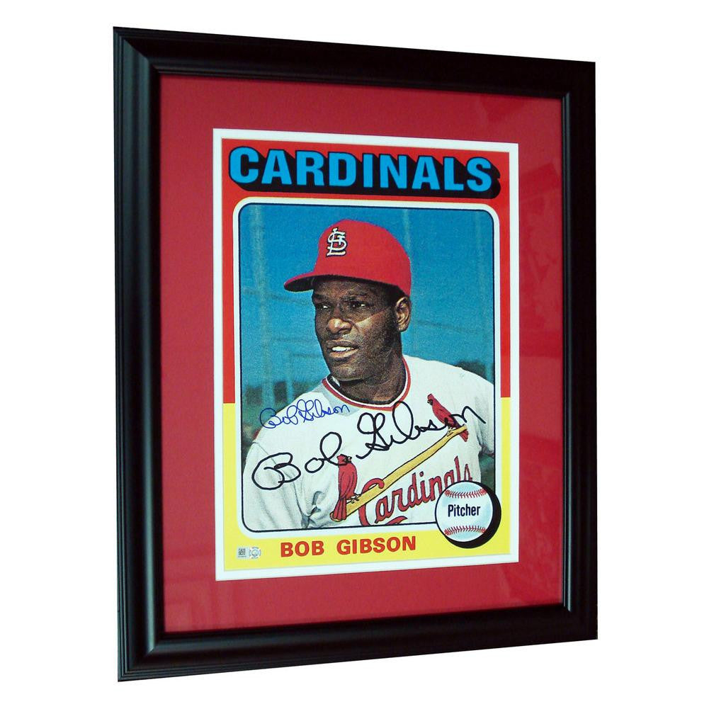Autographed Bob Gibson 1975 Topps Baseball Card Blowup 10x14 Framed Reprint.
