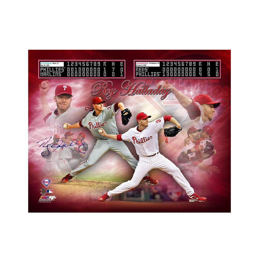 Autographed Roy Halladay 16x20 Unframed Perfect Game and No Hitter collage Photo