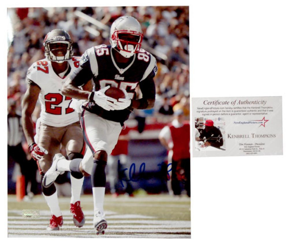 Autographed Kenbrell Thompkins New England Patriots 8x10 unframed photo.