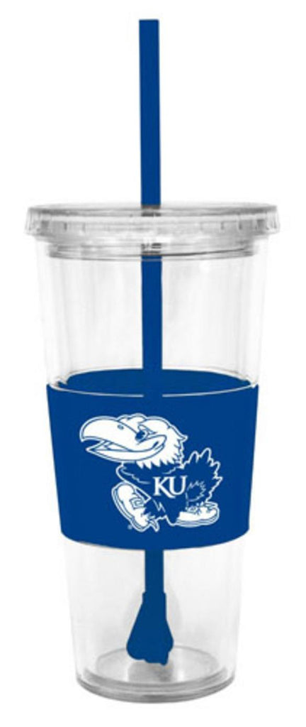 NCAA Kansas Jayhawks 22 Ounce Insulated Tumbler With Rubber Sleeve And Stir Straw