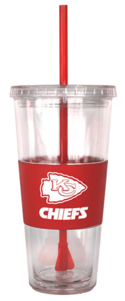 NFL Kansas City Chiefs Tumbler with Neoprene Sleeve and Straw  22-Ounce