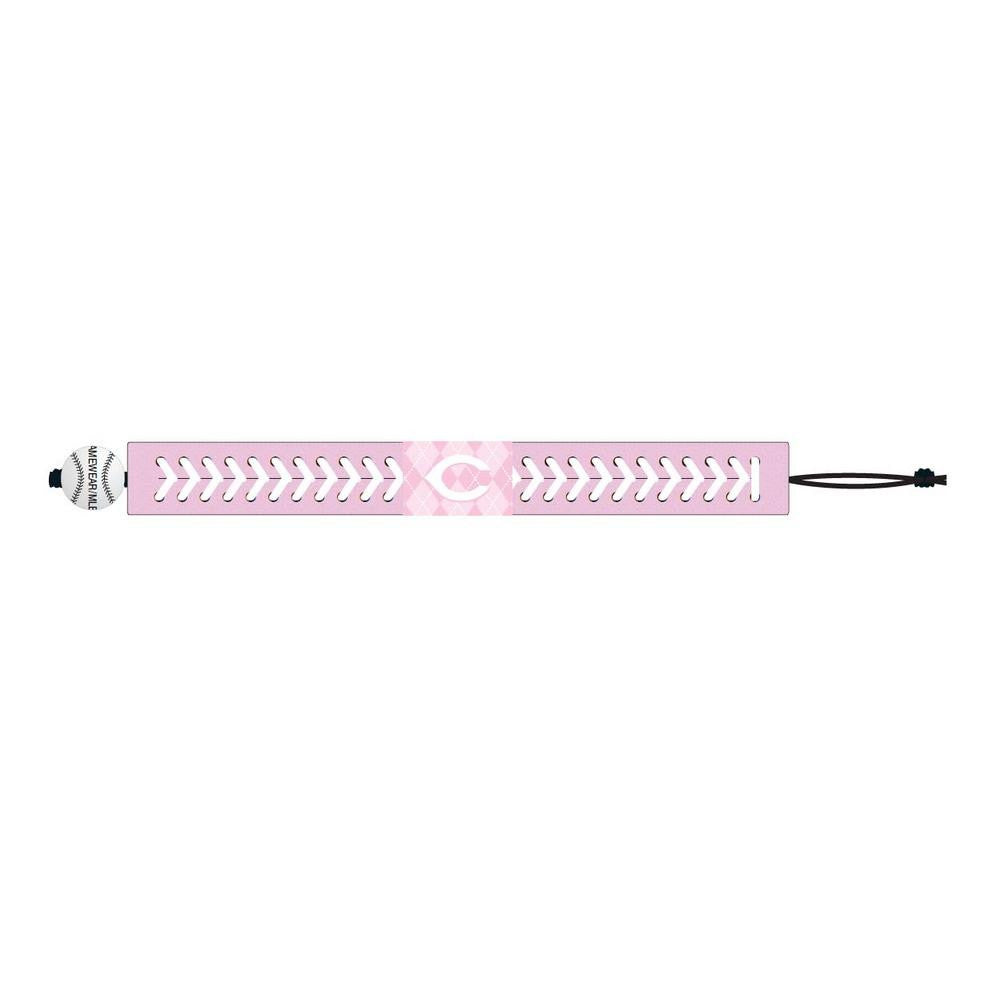 MLB Cincinnati Reds Pink Leather Argyle Baseball Bracelet