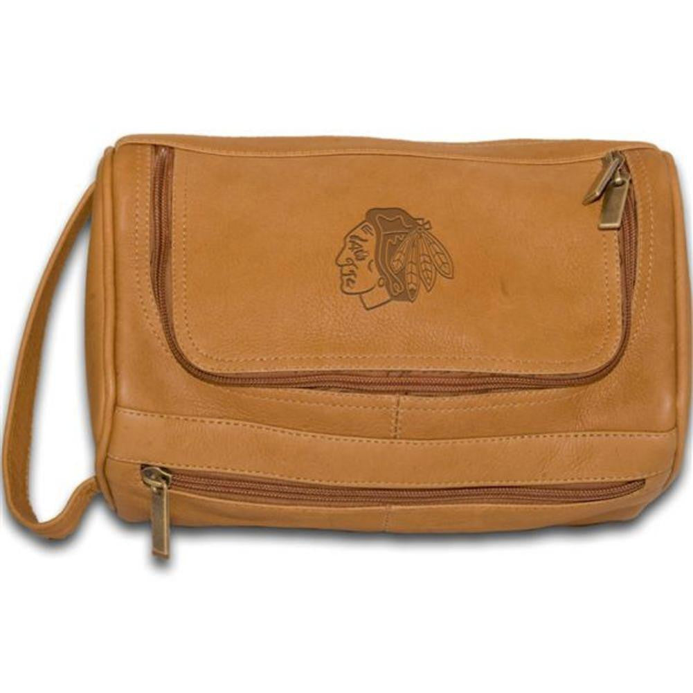Pangea Tan Leather Deluxe Shaving Kit - Chicago Blackhawks