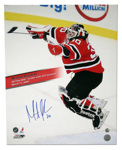 Autographed Martin Brodeur 552nd Win Vertical 16x20 Photo
