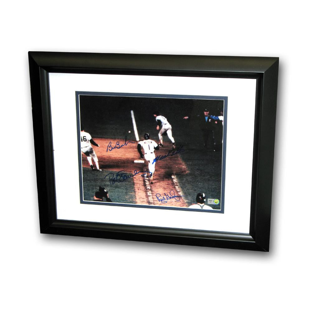 Bill Buckner-Mookie Wilson Dual Signed 8X10 Framed Photo of The Famous 1986 World Series Game 6 Play.
