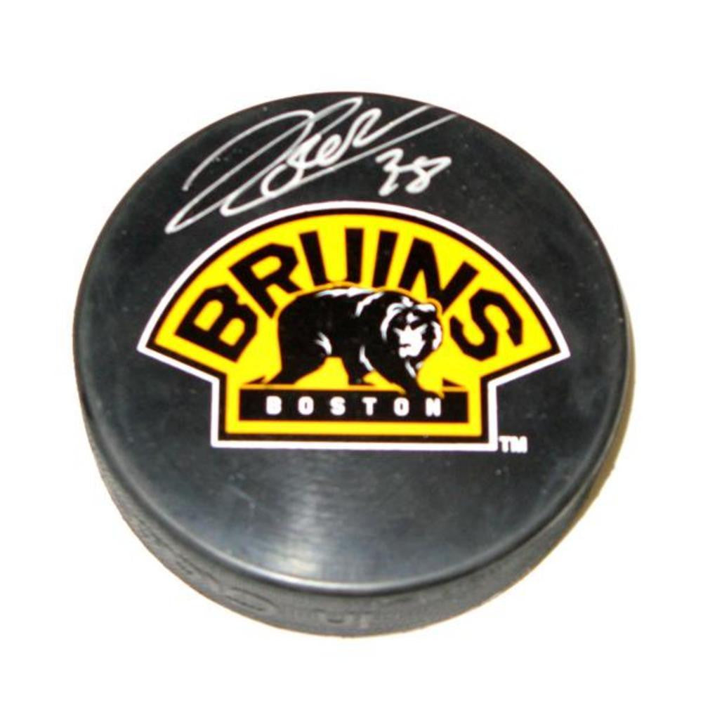 Autographed Jordan Caron Boston Bruins Bear Logo Puck