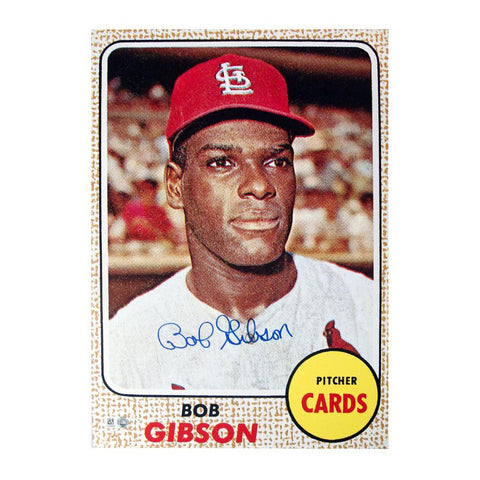 Autographed Bob Gibson 1968 Topps Baseball Card Blow Up 10x14 Reprint