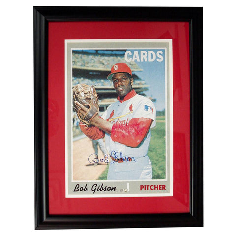 Autographed Bob Gibson 1970 Topps Baseball Card Blowup 10x14 Reprint Framed
