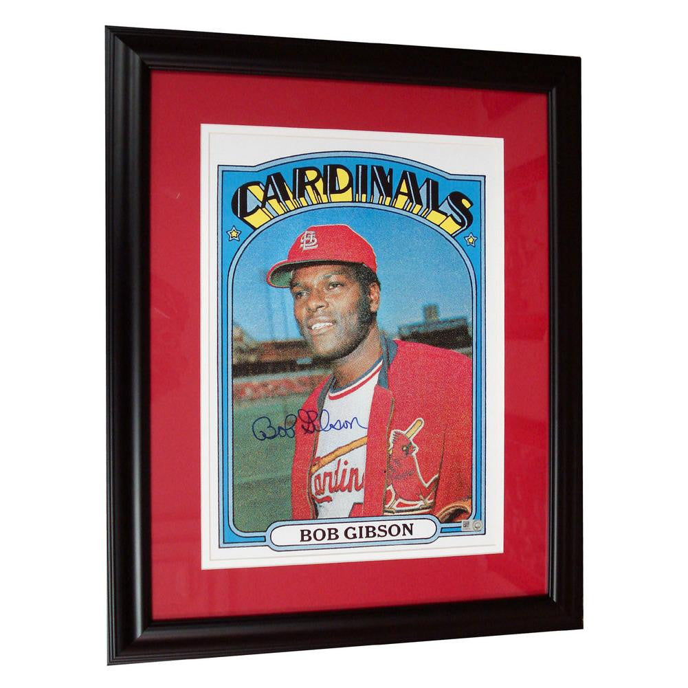 Autographed Bob Gibson 1972 Topps Baseball Card Blowup 10x14 Framed Reprint.