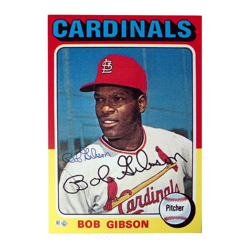 Autographed Bob Gibson 1975 Topps Baseball Card Blowup 10x14 Unframed Reprint.