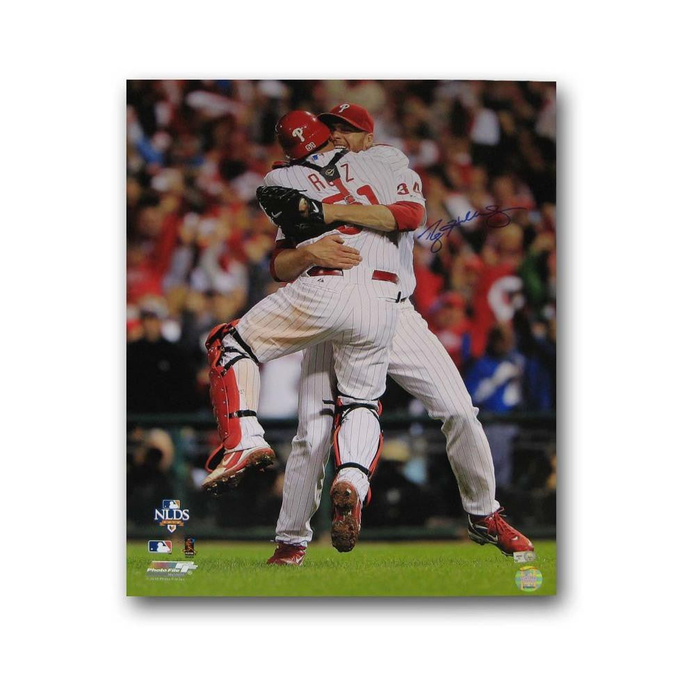 Autographed Roy Halladay 16x20 inch unframed celebration photo from 2010 NLDS Game 1 No Hitter