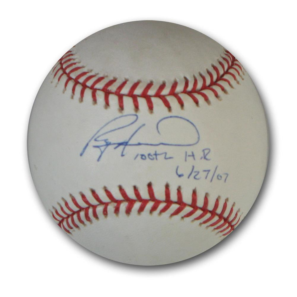 Autographed Ryan Howard MLB Baseball Inscribed 100Thhr 6-27-07