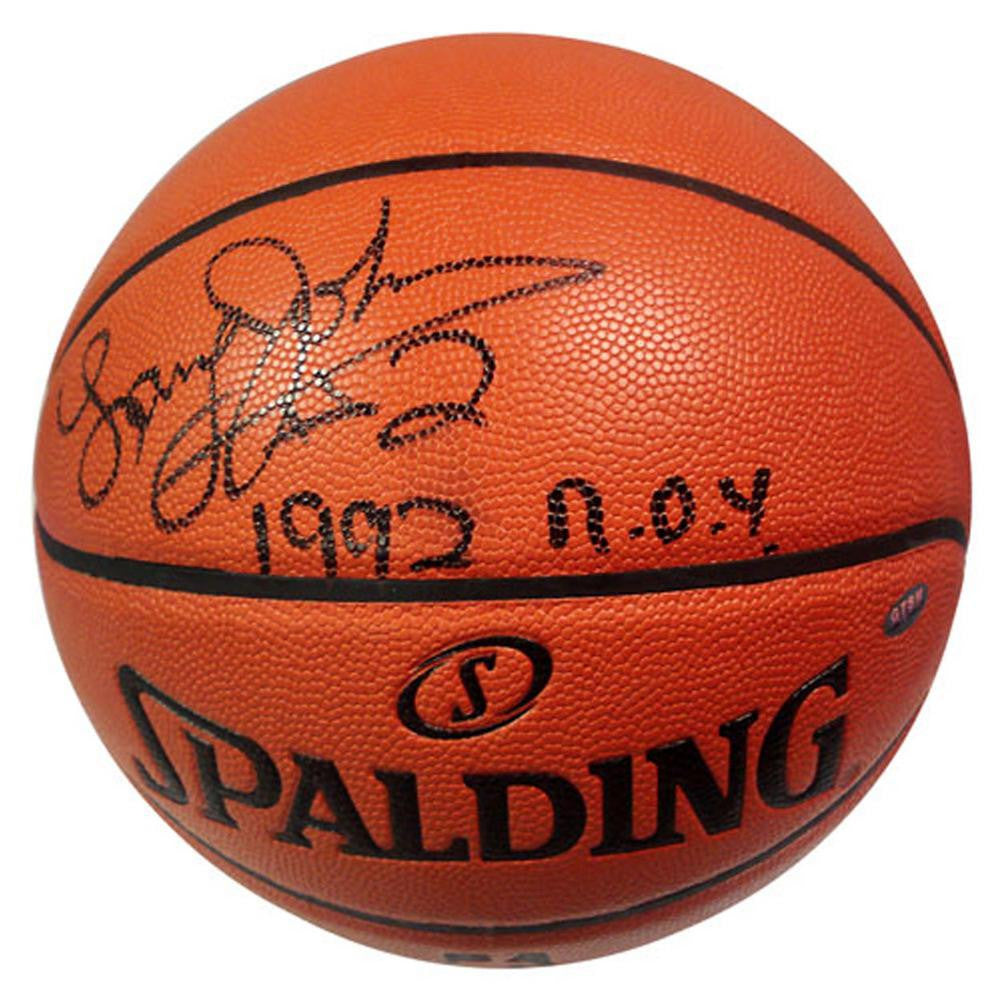 Autographed Larry Johnson Basketball inscribed 1992 ROY