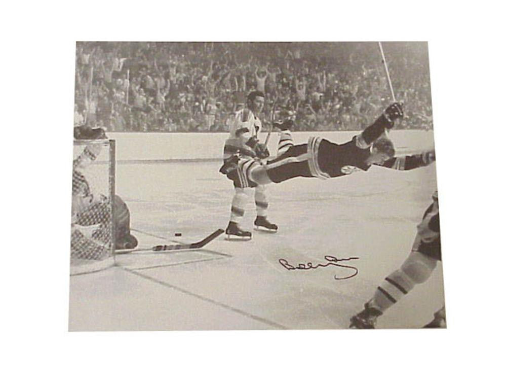 "Autographed Bobby Orr 7.5X11 Black And White Photo ""Flying Goal"""