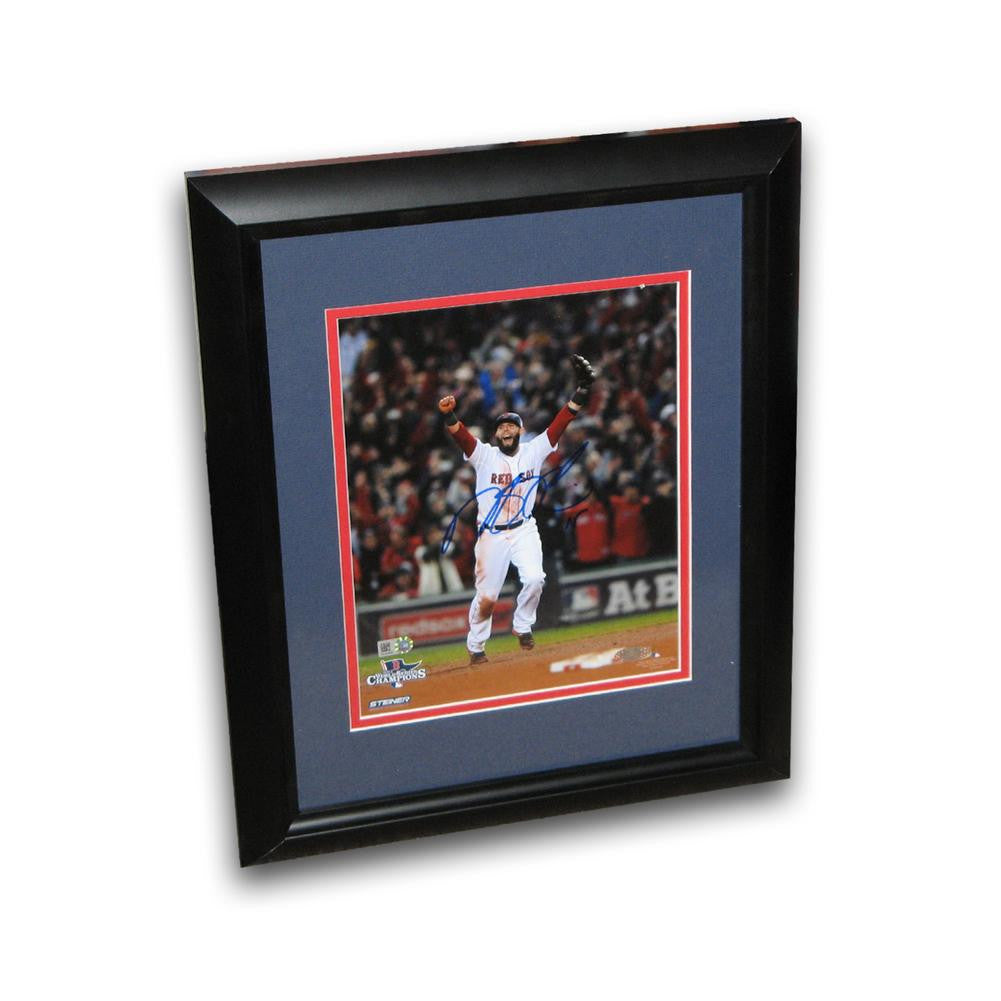 Dustin Pedroia autographed 2013 World Series 8x10 framed last out celebration photo.