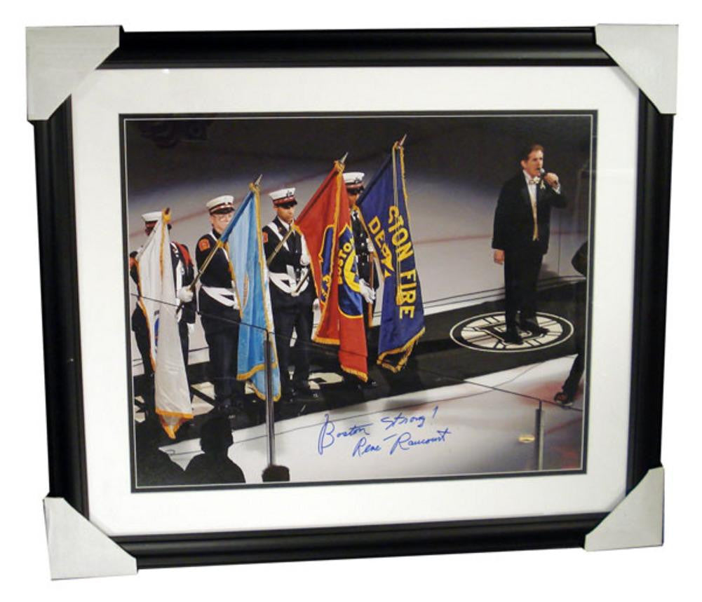 Autographed Rene Rancourt 16X20 framed photo inscribed Boston Strong. Sports Images is giving ALL the profits and more and this event