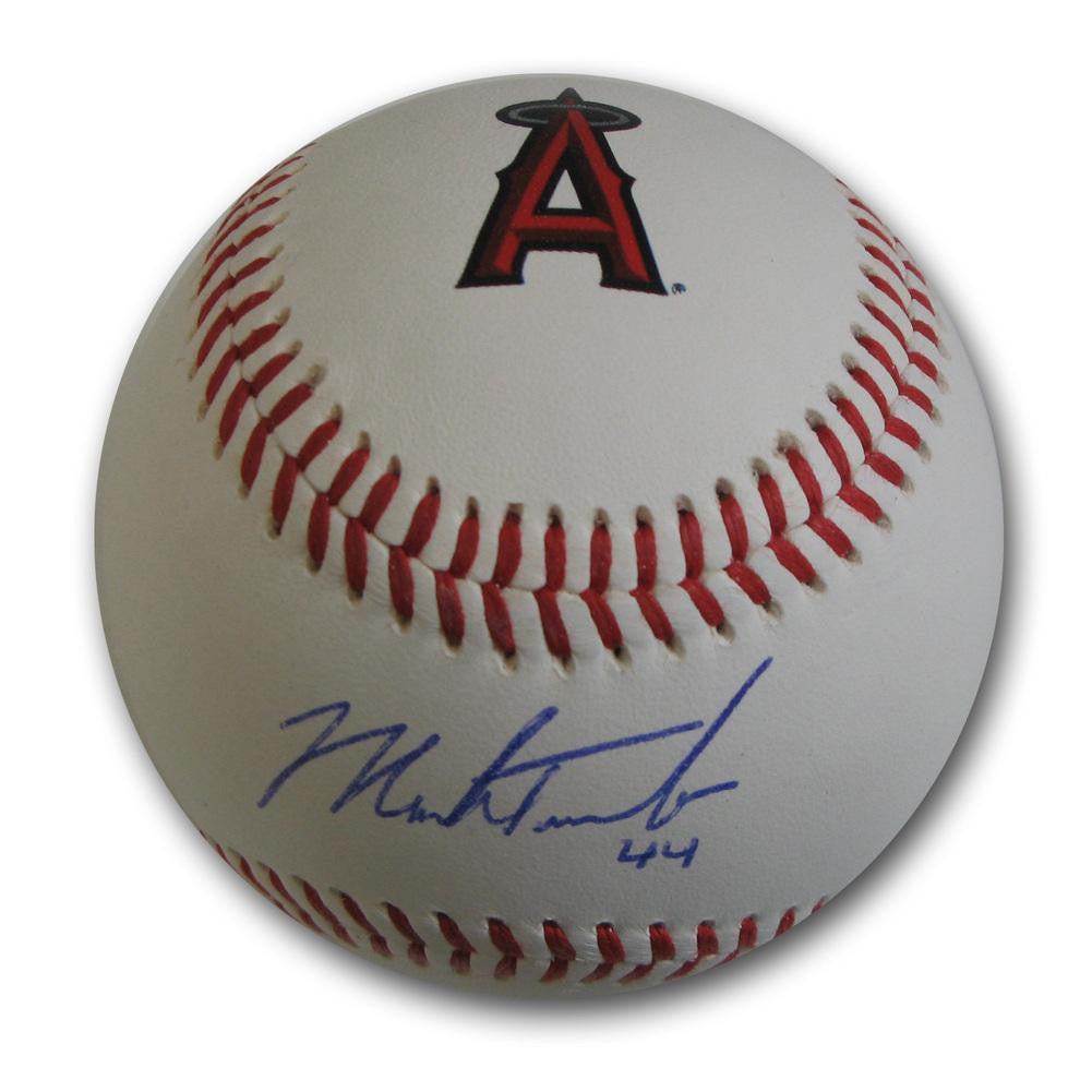 Autographed Mark Trumbo Angels logo Baseball.