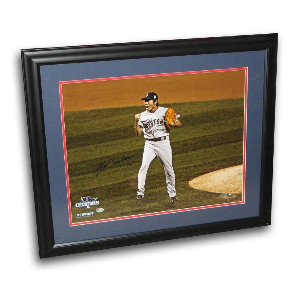 Autographed Koji Uehara 16x20 framed photo 2013 World Series Road cheering photo.