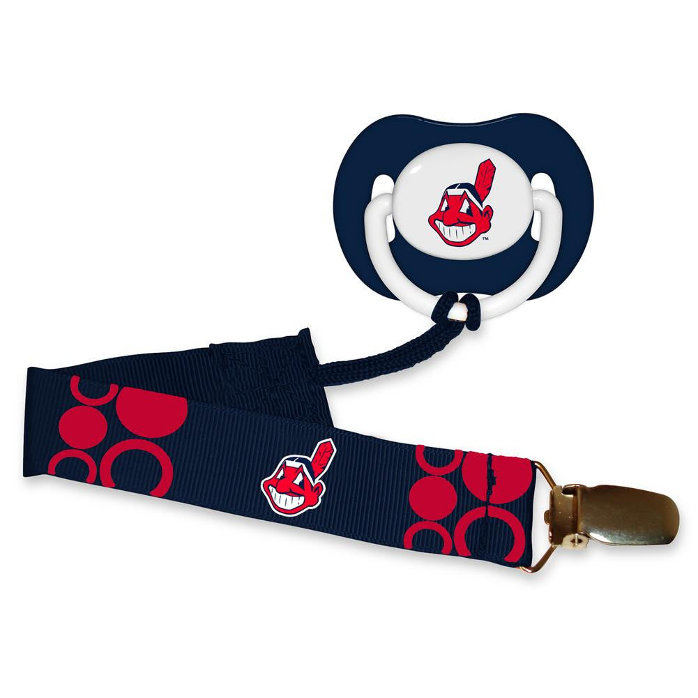 Pacifier With Clip - Cleveland Indians