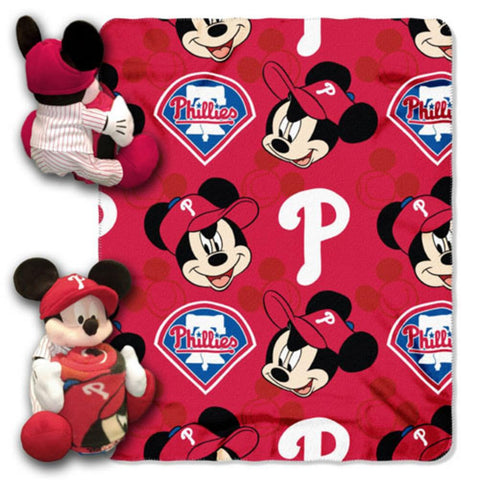 MLB Philadelphia Phillies Mickey Mouse Pillow with Fleece Throw Blanket Set