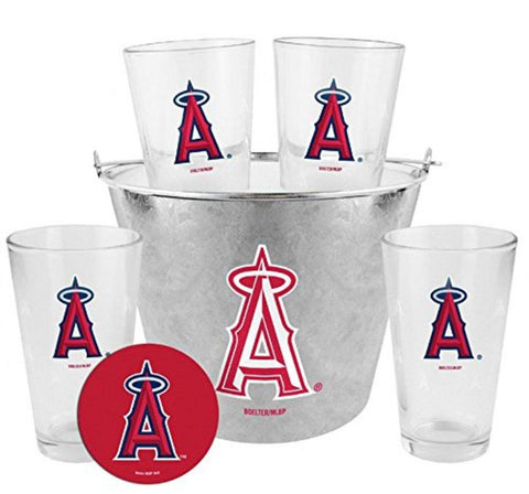 MLB Angels Beer Bucket  Pint And Coaster Set | Los Angeles Angels Pint & Bucket Gift Set