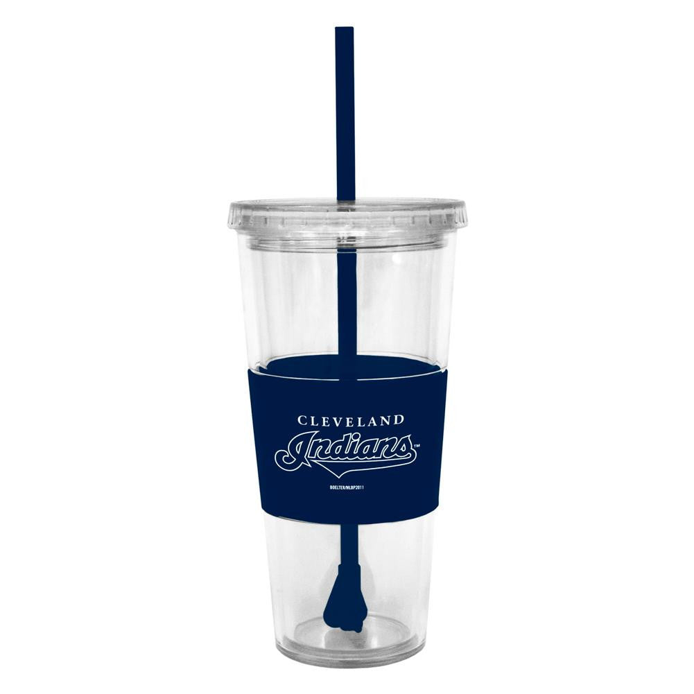 Lidded Cold Cup with Straw- Cleveland Indians