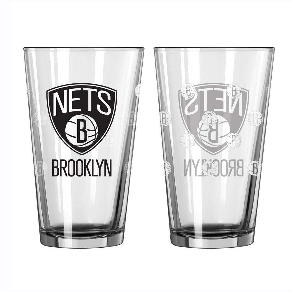16Oz Satin Etch Pint Glass Brooklyn Nets