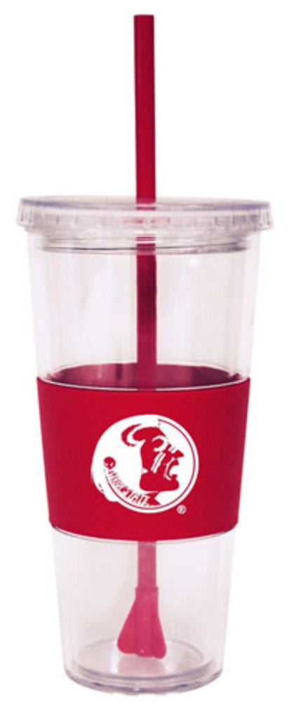NCAA Florida State Seminoles 22 Ounce Insulated Tumbler With Rubber Sleeve And Stir Straw