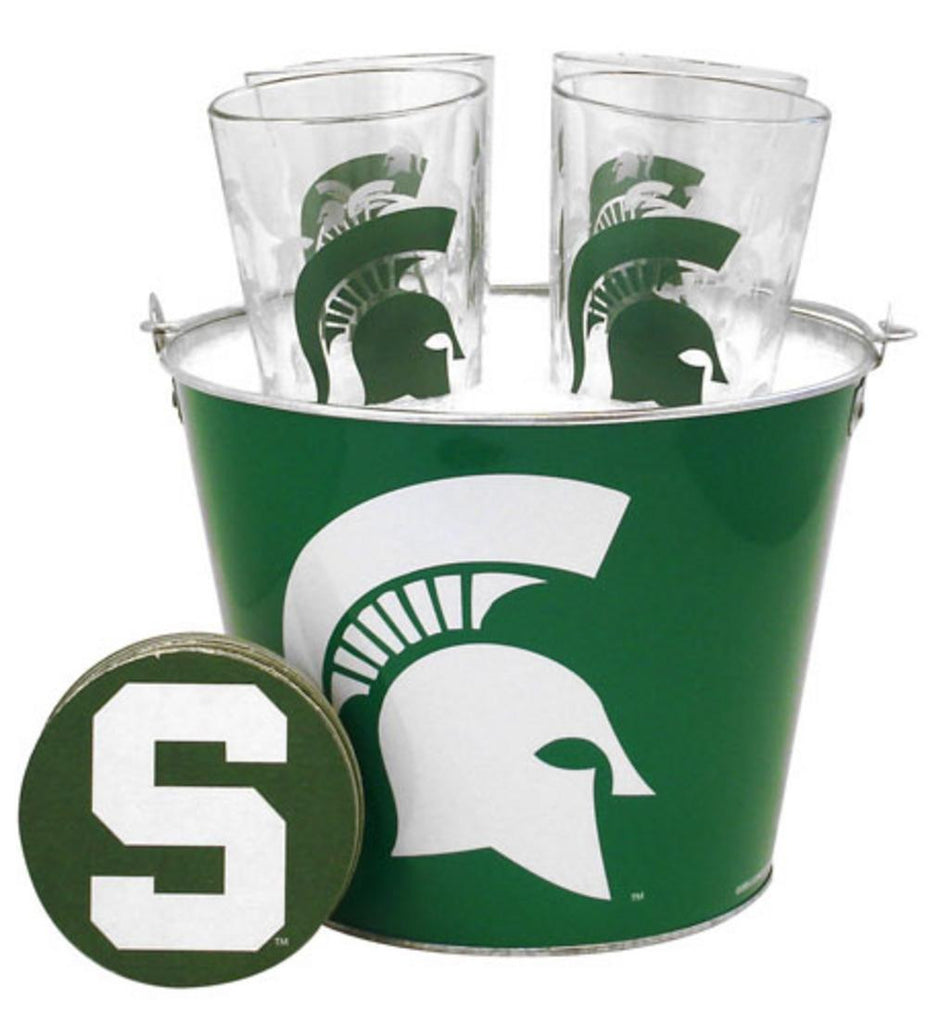 NCAA Michigan State Spartans Satin Etch Bucket And 4 Glass Gift Set