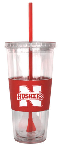 NCAA Nebraska Cornhuskers 22 Ounce Insulated Tumbler With Rubber Sleeve And Stir Straw