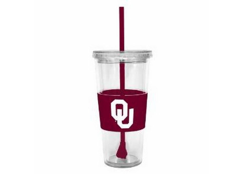 NCAA Oklahoma Sooners 22 Ounce Insulated Tumbler With Rubber Sleeve And Stir Straw