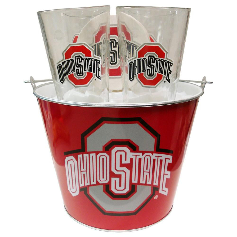 NCAA Ohio State Buckeyes Satin Etch Bucket and 4 Glass Gift Set