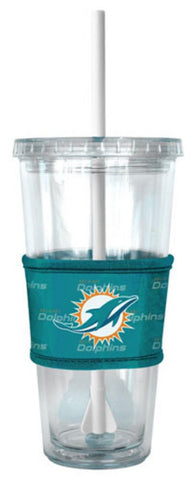 NFL Miami Dolphins Tumbler with Neoprene Sleeve and Straw  22-Ounce