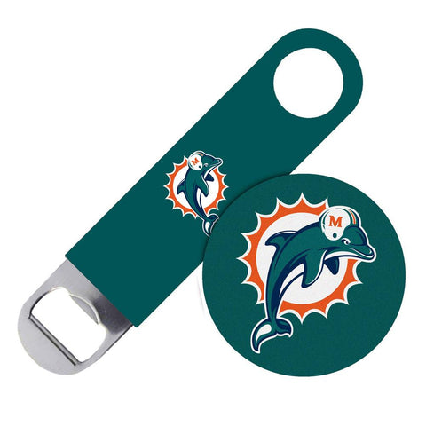 Boelter Bottle Opener With Coaster Set - Miami Dolphins