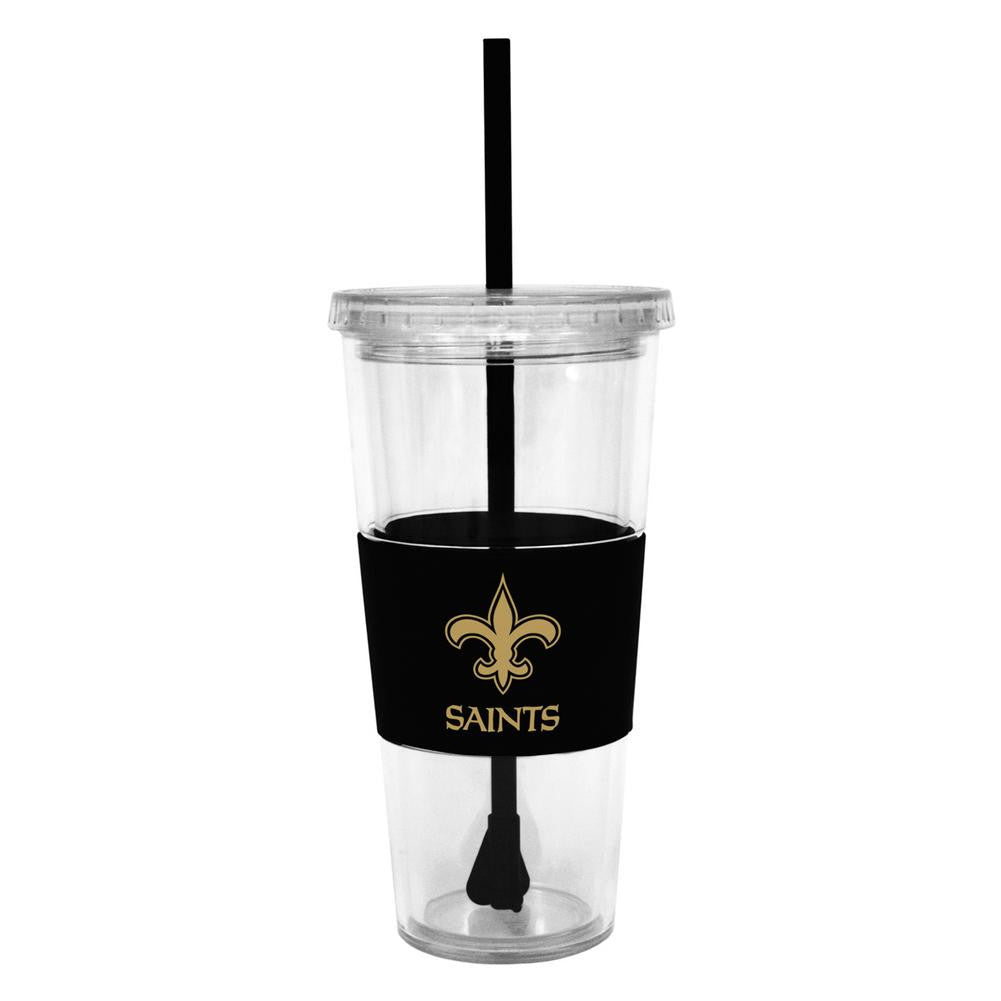 Lidded Cold Cup with Straw-New Orleans saints