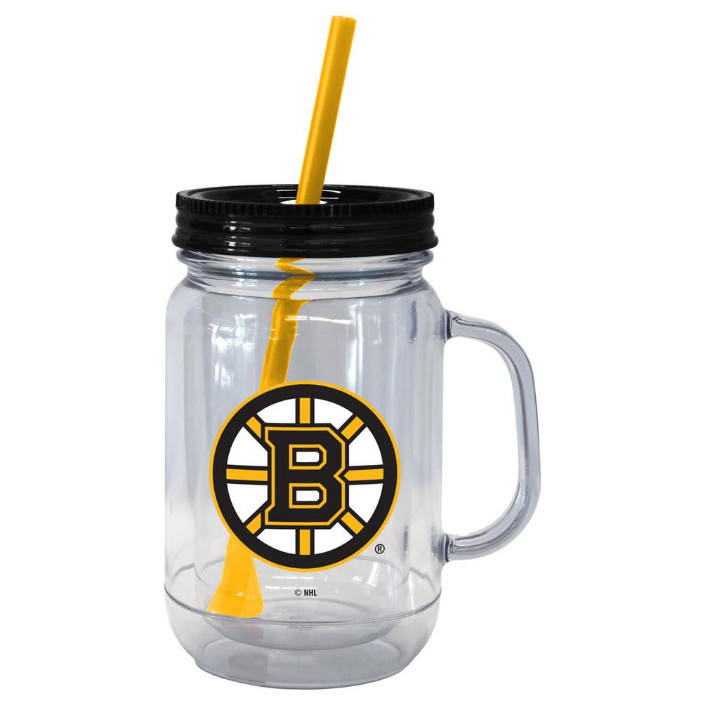 Boelter NHL Mason Jar with Lid and Straw Boston Bruins