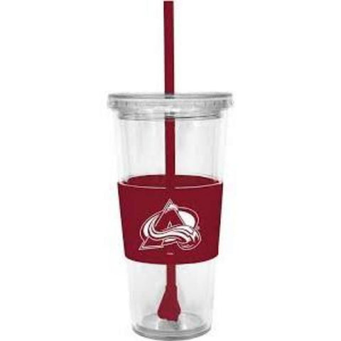 NHL Colorado Avalanche 22 Ounce Insulated Tumbler with Rubber Sleeve and Stir Straw