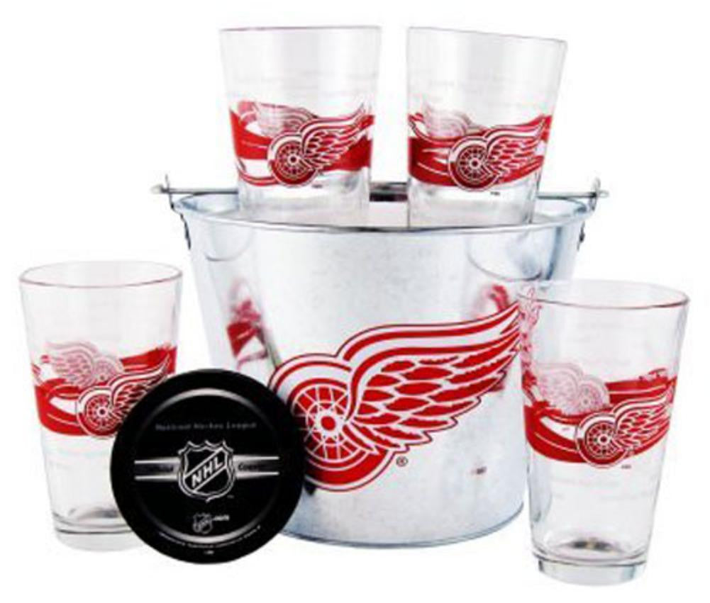 NHL Red Wings Beer Bucket  Pint and Coaster Set | Detroit Red Wings Pint & Bucket Gift Set