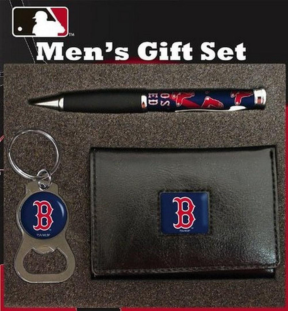 Boston Red Sox Tri-Fold Wallet With Pen & Keychain Gift Set