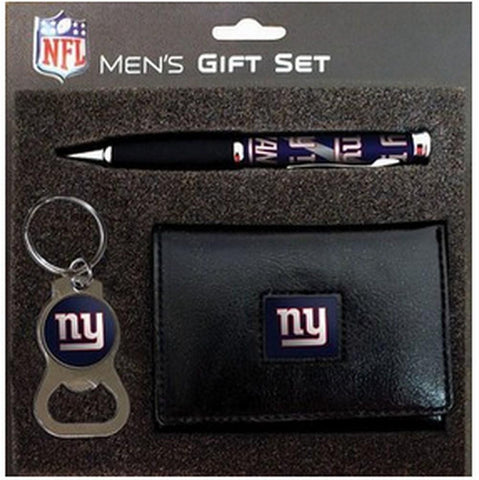 New York Giants Tri-Fold Wallet With Pen & Keychain Gift Set