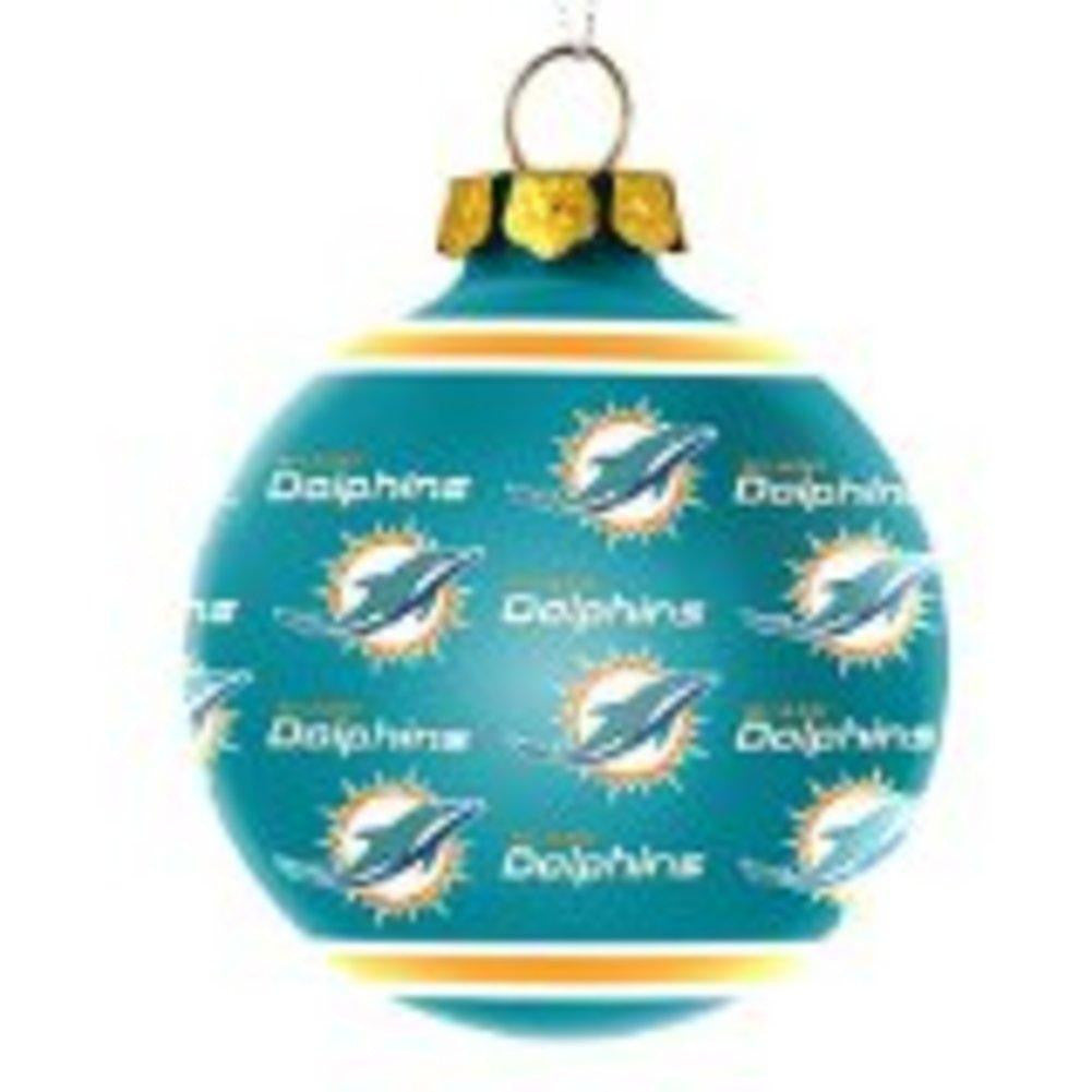 Miami Dolphins Repeat Print Glass Ball Ornament