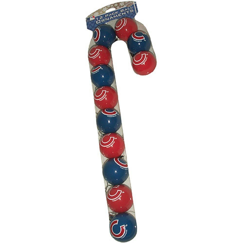 Chicago Cubs Candy Cane Shaped Plastic Ball Ornament Set