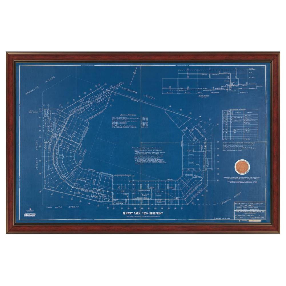 "Steiner Sports Framed 20"x32" Fenway Park Additions Blueprint Collage with Game-Used Dirt"