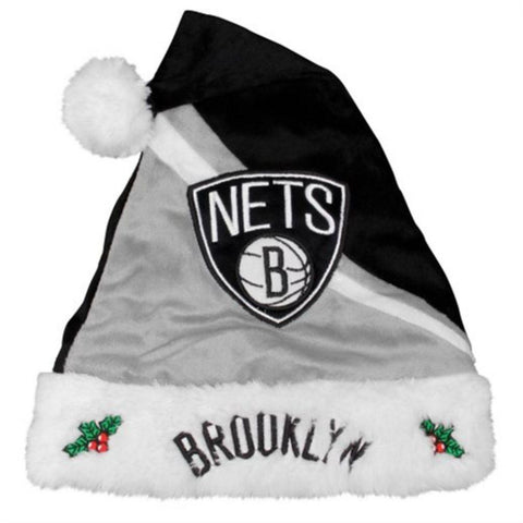 Brooklyn Nets Swoop Logo Santa Hat - Silver-Black