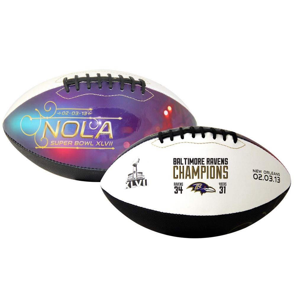 Jarden Superbowl 47 Champions Full Size White Panel Football - Baltimore