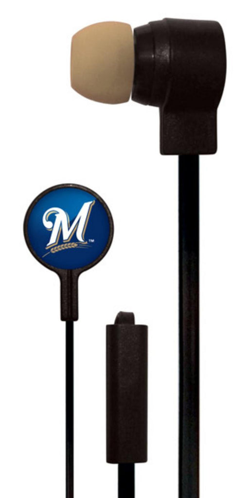 Mizco MLB Milwaukee Brewers Big Logo black cord earbuds