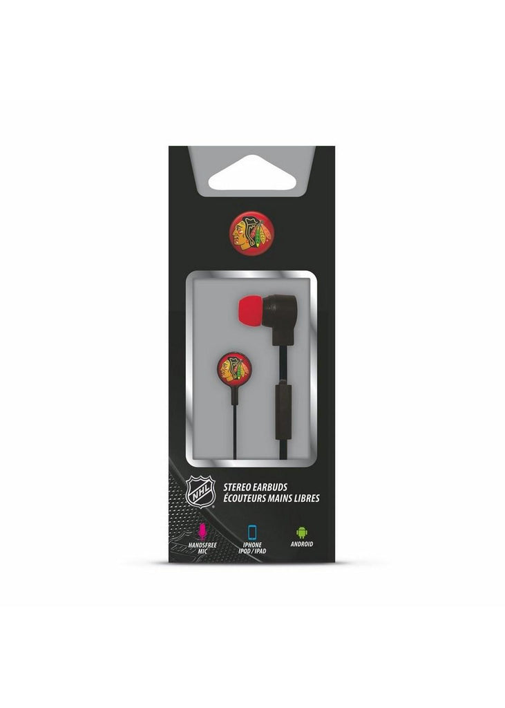 Mizco NHL Chicago Blackhawks Big Logo black cord earbuds